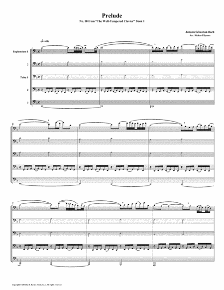 Free Sheet Music Prelude 10 From Well Tempered Clavier Book 1 Euphonium Tuba Quintet