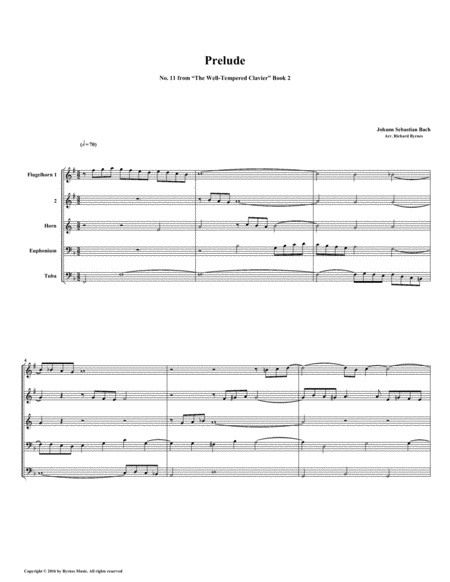 Prelude 11 From Well Tempered Clavier Book 2 Conical Brass Quintet Sheet Music