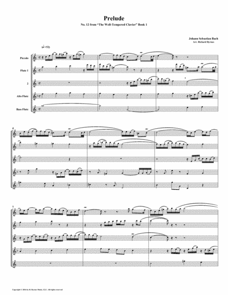 Free Sheet Music Prelude 12 From Well Tempered Clavier Book 1 Flute Quintet