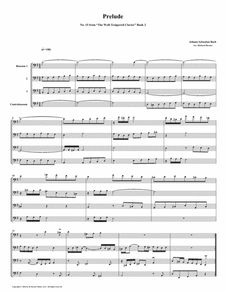 Prelude 15 From Well Tempered Clavier Book 2 Bassoon Quartet Sheet Music