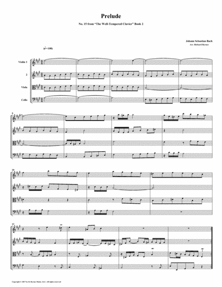 Free Sheet Music Prelude 15 From Well Tempered Clavier Book 2 String Quartet