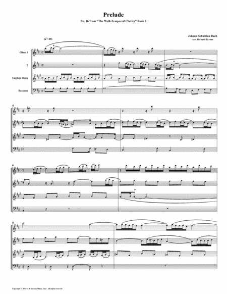 Free Sheet Music Prelude 16 From Well Tempered Clavier Book 1 Double Reed Quartet