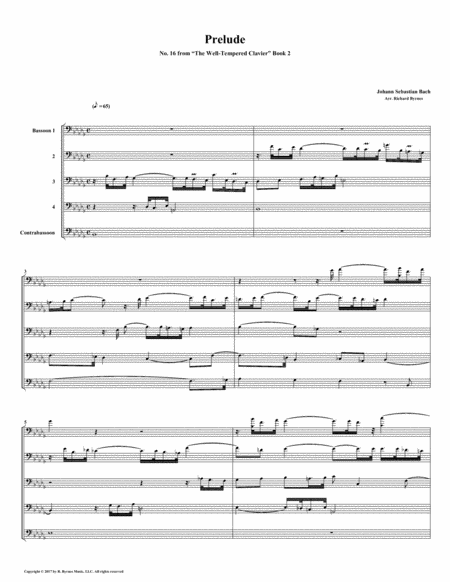 Prelude 16 From Well Tempered Clavier Book 2 Bassoon Quintet Sheet Music