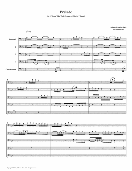 Prelude 17 From Well Tempered Clavier Book 2 Bassoon Quintet Sheet Music