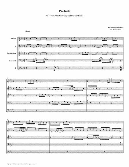 Free Sheet Music Prelude 17 From Well Tempered Clavier Book 2 Double Reed Quintet