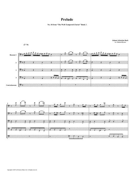 Prelude 18 From Well Tempered Clavier Book 2 Bassoon Quintet Sheet Music