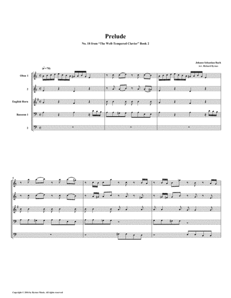 Prelude 18 From Well Tempered Clavier Book 2 Double Reed Quintet Sheet Music