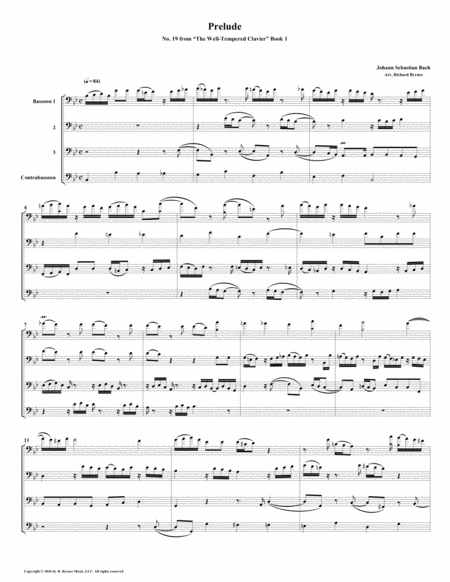 Prelude 19 From Well Tempered Clavier Book 1 Bassoon Quartet Sheet Music