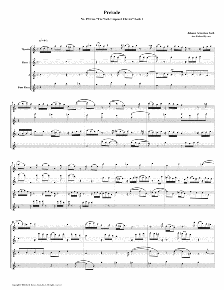Free Sheet Music Prelude 19 From Well Tempered Clavier Book 1 Flute Quartet