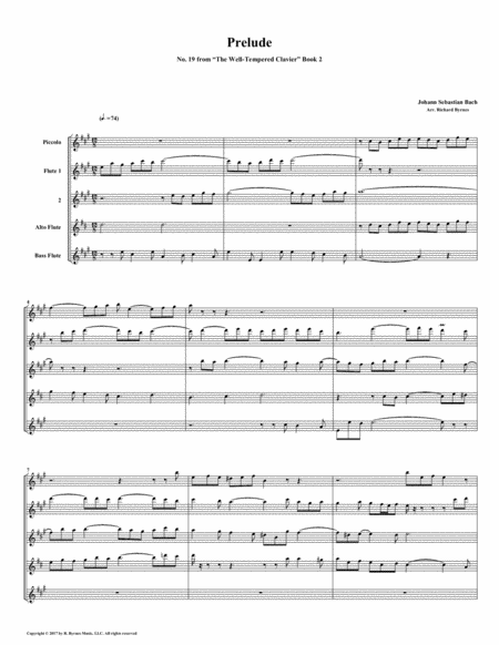 Prelude 19 From Well Tempered Clavier Book 2 Flute Quintet Sheet Music