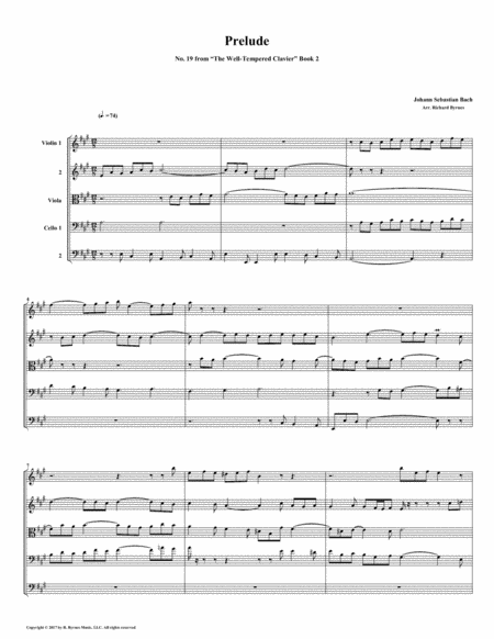 Free Sheet Music Prelude 19 From Well Tempered Clavier Book 2 String Quintet