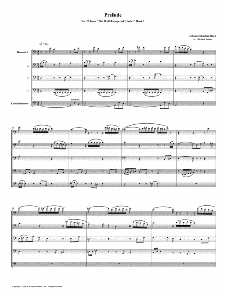 Prelude 20 From Well Tempered Clavier Book 1 Bassoon Quintet Sheet Music