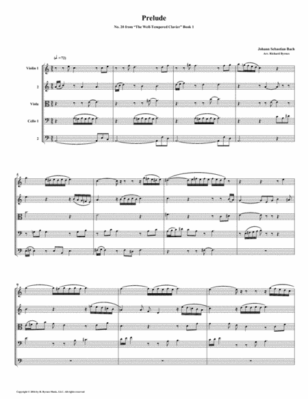 Free Sheet Music Prelude 20 From Well Tempered Clavier Book 1 String Quintet