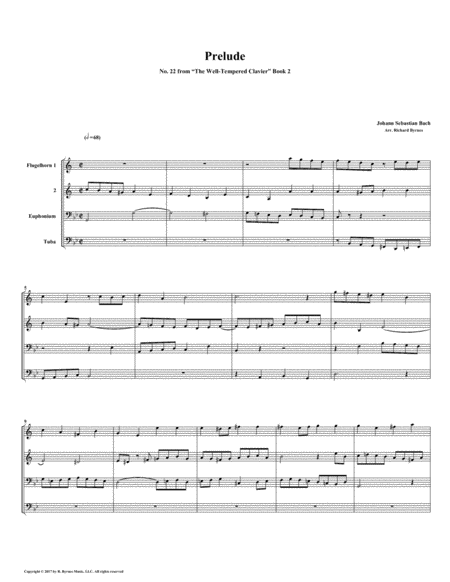 Prelude 22 From Well Tempered Clavier Book 2 Conical Brass Quartet Sheet Music