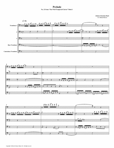 Prelude 23 From Well Tempered Clavier Book 1 Trombone Quintet Sheet Music