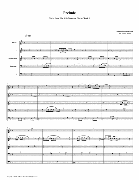 Prelude 24 From Well Tempered Clavier Book 2 Double Reed Quintet Sheet Music