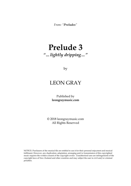 Prelude 3 Lightly Dripping Leon Gray Sheet Music