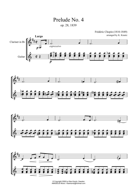 Free Sheet Music Prelude 4 7 For Clarinet In Bb And Guitar