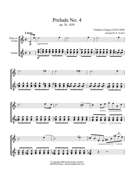 Prelude 4 7 For Violin And Guitar Sheet Music