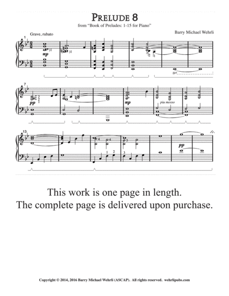 Prelude 8 From Book Of Preludes 1 15 For Piano Sheet Music