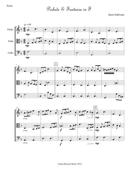 Prelude And Fantasia In F For String Trio Sheet Music