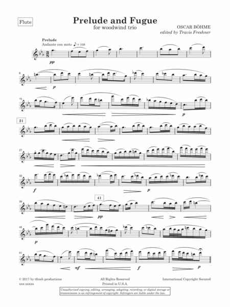 Free Sheet Music Prelude And Fugue For Woodwind Trio Flute Oboe Bb Clarinet