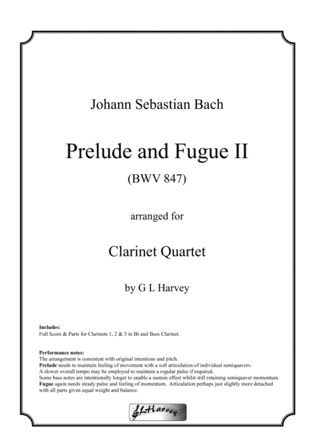 Prelude And Fugue Ii Bwv 847 For Clarinet Quartet Sheet Music