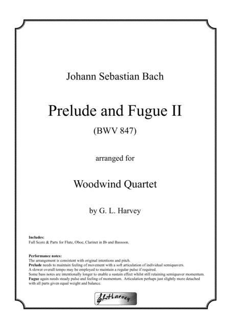 Prelude And Fugue Ii Bwv 847 For Woodwind Quartet Sheet Music