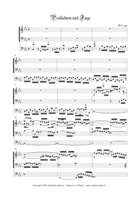 Prelude And Fugue In C Minor Bwv 549 For Organ 3 Staff Sheet Music