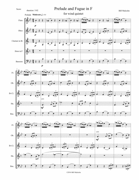 Free Sheet Music Prelude And Fugue In F For Wind Quintet