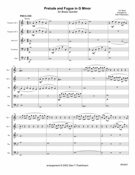 Free Sheet Music Prelude And Fugue In G Minor Js Bach For Brass Quintet