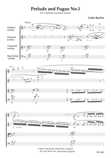 Prelude And Fugue No 1 For Clarinet Quartet Sheet Music