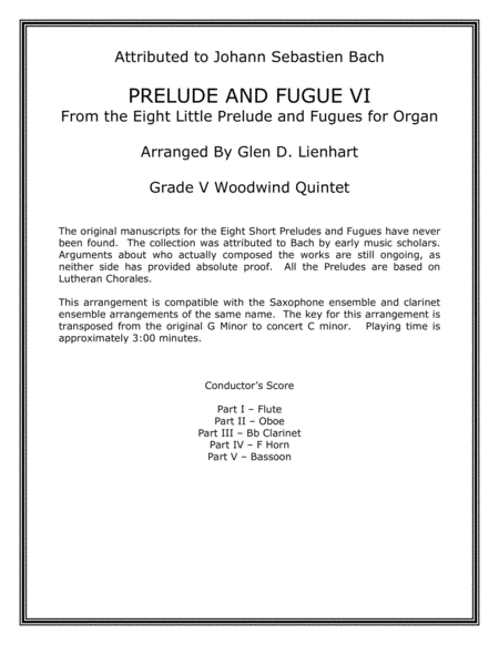 Prelude And Fugue Vi Woodwind Quintet Sheet Music