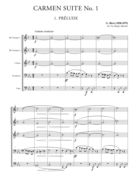 Free Sheet Music Prelude Aragonaise From Carmen Suite For Brass Quintet