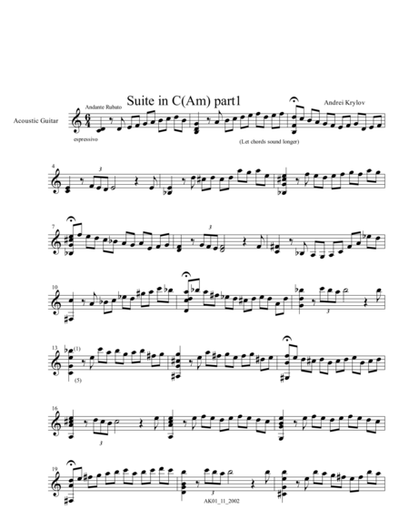 Prelude Dedicated To Js Bach Part 1 From Little Suite For Guitar In C Music For Classical Guitar By Andrei Krylov Sheet Music