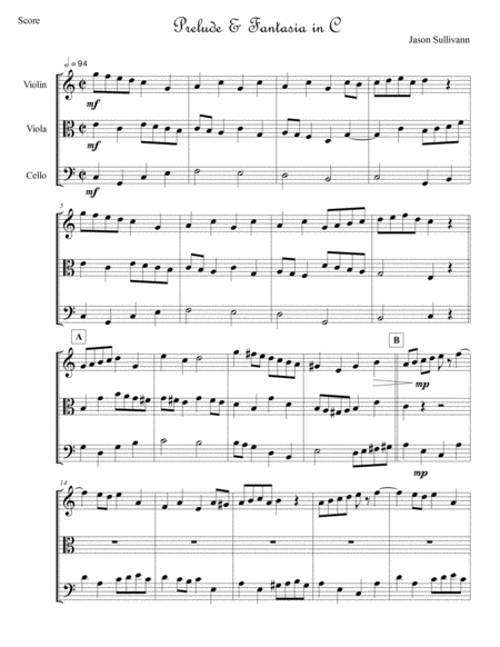 Prelude Fantasia In C For String Trio Sheet Music