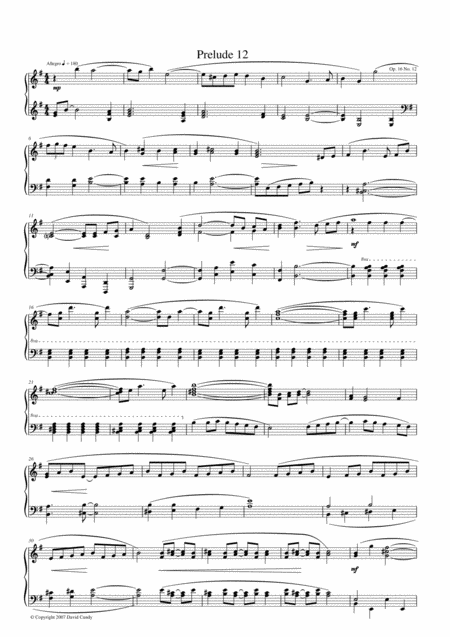 Prelude For Solo Piano Op 16 No 12 Sheet Music