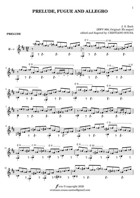 Prelude From Bwv 998 By Js Bach Solo Guitar Sheet Music