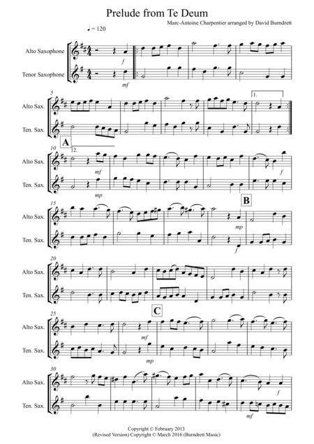 Prelude From Te Deum For Alto And Tenor Saxophone Sheet Music