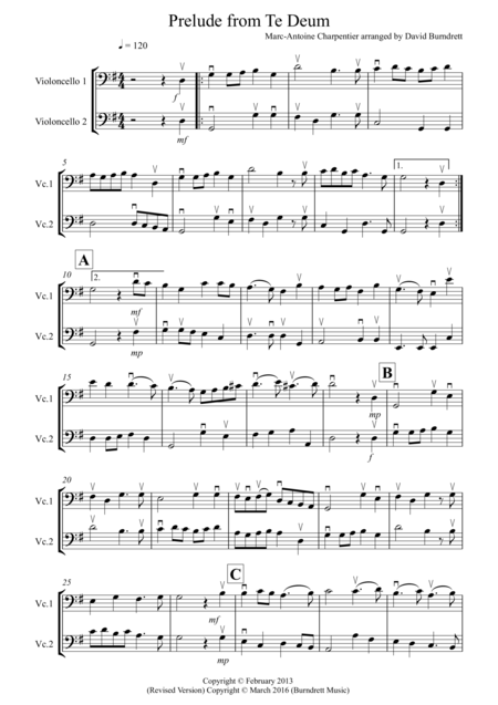 Prelude From Te Deum For Cello Duet Sheet Music