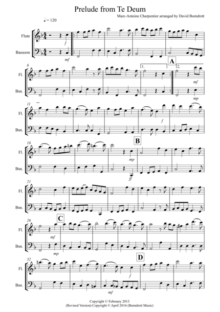 Prelude From Te Deum For Flute And Bassoon Duet Sheet Music