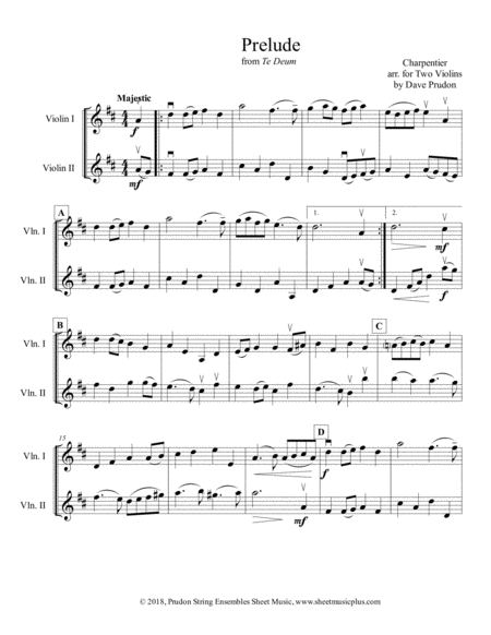 Prelude From Te Deum For Two Violins Sheet Music