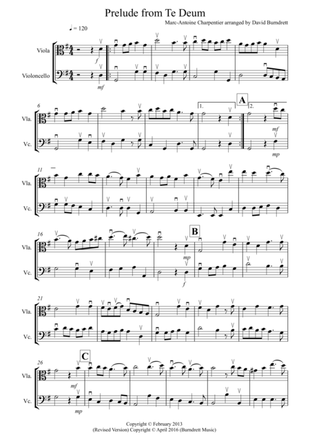 Prelude From Te Deum For Viola And Cello Duet Sheet Music