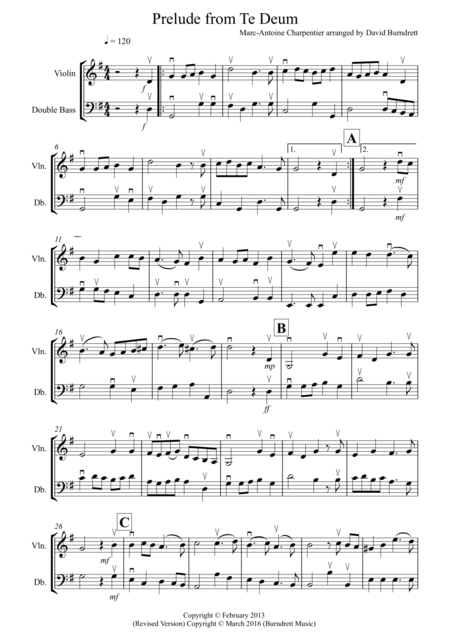 Prelude From Te Deum For Violin And Double Bass Sheet Music