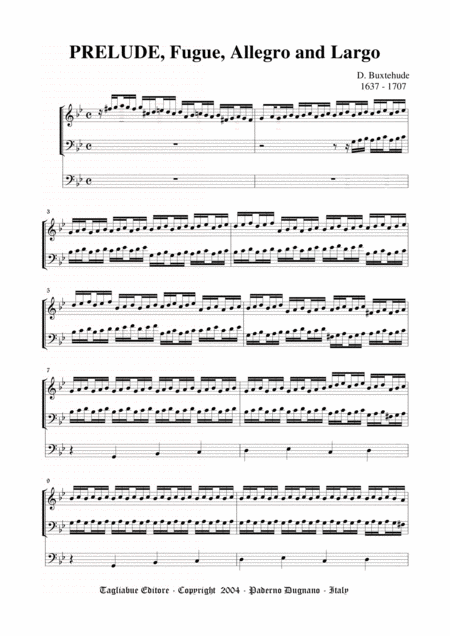 Prelude Fugue Allegro And Largo Buxtehude For Organ 3 Staff Sheet Music