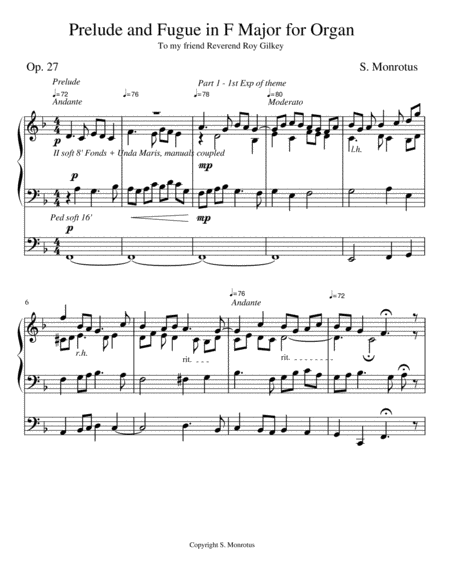 Free Sheet Music Prelude Fugue In F Major For Organ Op 27