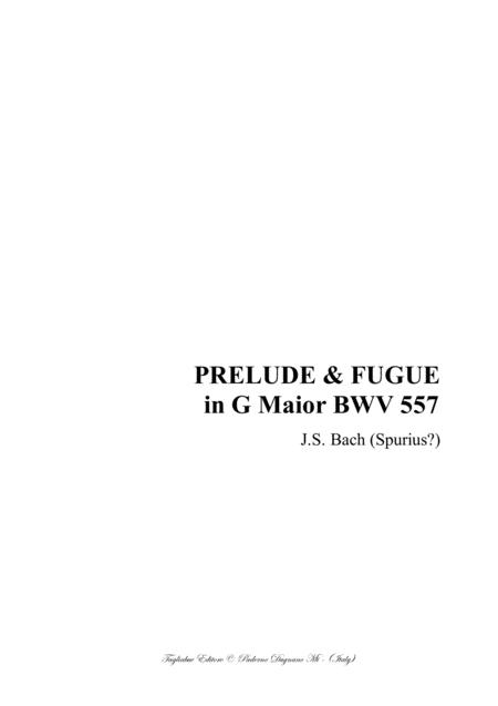 Prelude Fugue In G Maior Bwv 557 For Organ 3 Staff Sheet Music