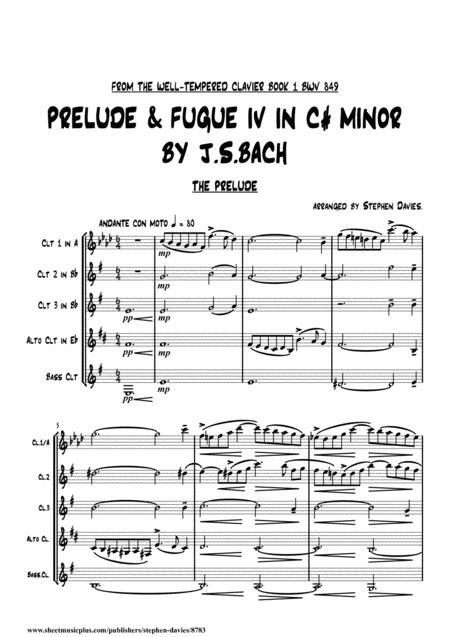 Prelude Fugue No 4 In C Minor From The Well Tempered Clavier Book 1 By Js Bach For Clarinet Quintet Sheet Music