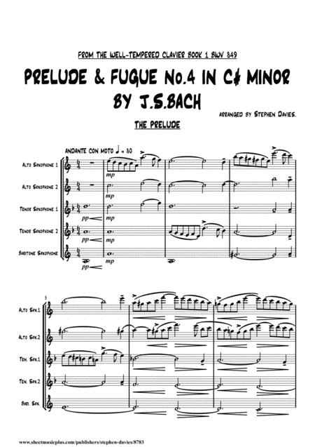 Prelude Fugue No 4 In C Minor From The Well Tempered Clavier Book 1 By Js Bach For Saxophone Quintet Sheet Music