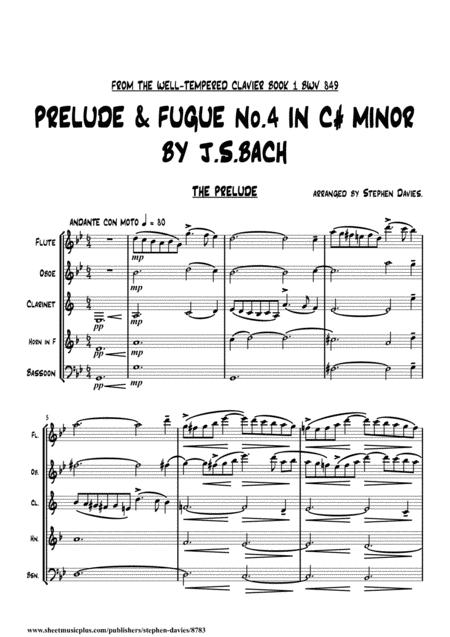 Free Sheet Music Prelude Fugue No 4 In C Minor From The Well Tempered Clavier Book 1 By Js Bach For Wind Quintet